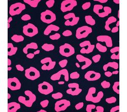 French Terry Neon Print - Neon Leopard, Navy