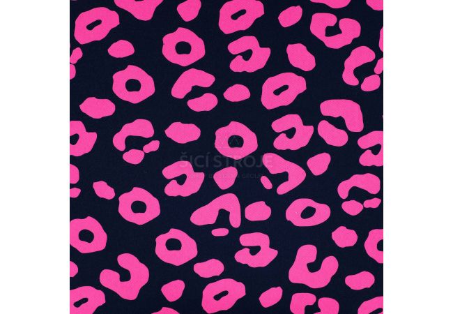 French Terry Neon Print - Neon Leopard, Navy