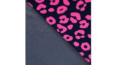 French Terry Neon Print - Neon Leopard, Navy