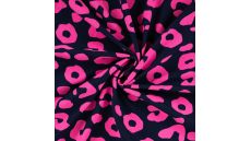 French Terry Neon Print - Neon Leopard, Navy