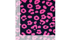 French Terry Neon Print - Neon Leopard, Navy