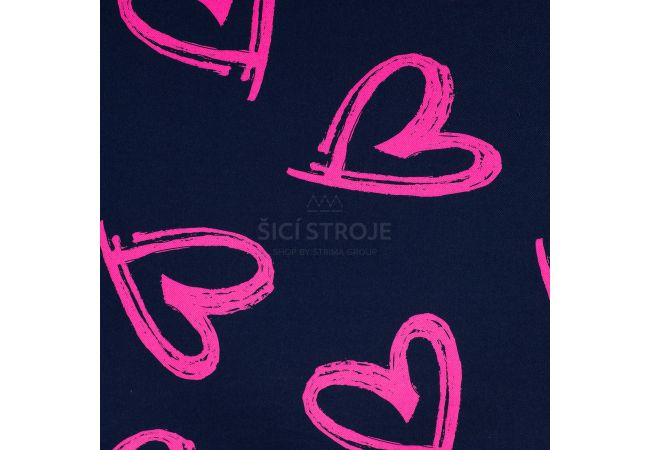 French Terry Neon Print - Neon Heart, Navy