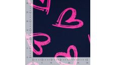 French Terry Neon Print - Neon Heart, Navy