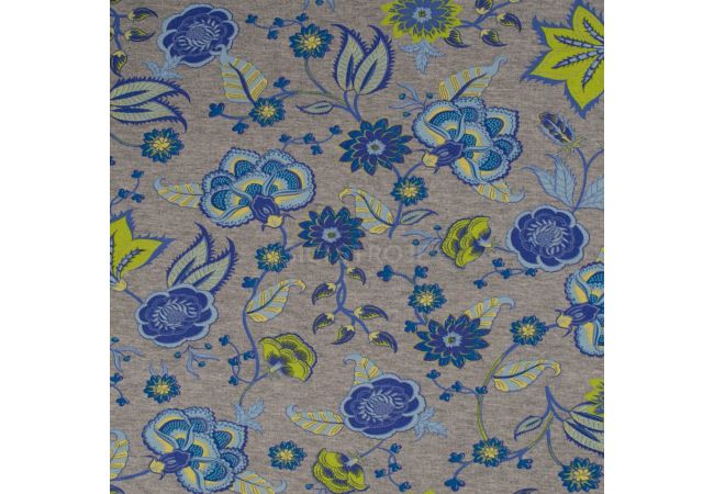 French Terry Melange Print - Flowers, Lilac Green