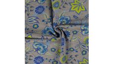 French Terry Melange Print - Flowers, Lilac Green