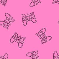 French Terry Neon Print (Game Controler) - Fuchsia Neon