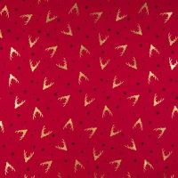 Cotton Poplin Foil Print - Deer, Deep Red
