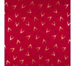 Cotton Poplin Foil Print - Deer, Deep Red
