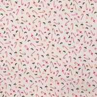 Cotton Poplin - Candy Canes, White