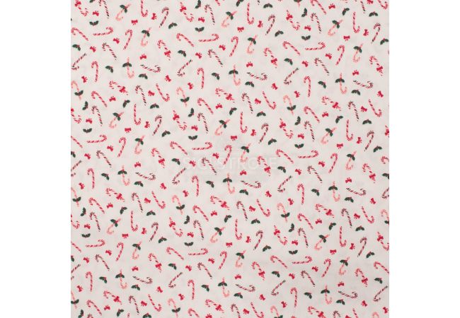 Cotton Poplin - Candy Canes, White