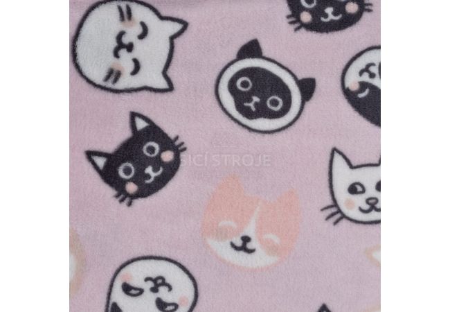 Cuddle Fleece Double Face - Cats & Cat Paws, Dusty Pink
