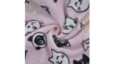 Cuddle Fleece Double Face - Cats & Cat Paws, Dusty Pink