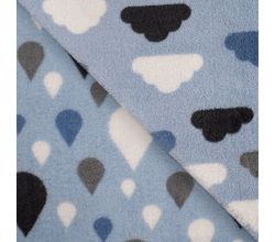 Cuddle Fleece Double Face - Clouds & Raindrops, Dusty Blue