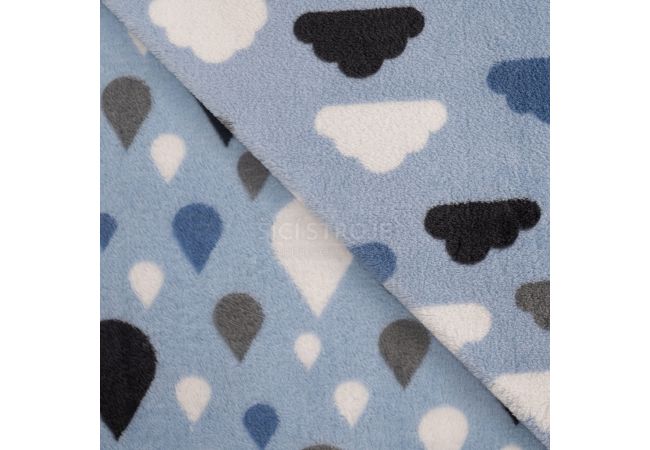 Cuddle Fleece Double Face - Clouds & Raindrops, Dusty Blue