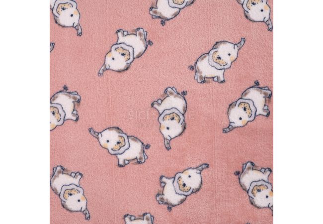 Cuddle Fleece Print + Uni - Elephants, Poudre
