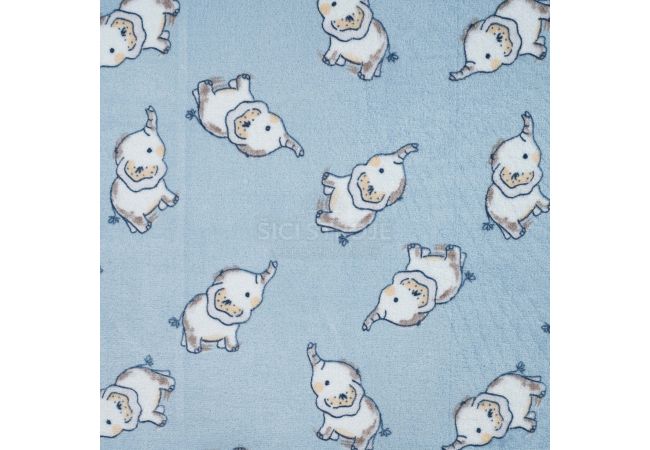 Cuddle Fleece Print + Uni - Elephants, Dusty Blue
