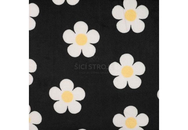 Cuddle Fleece Print + Uni - Flowers, Black