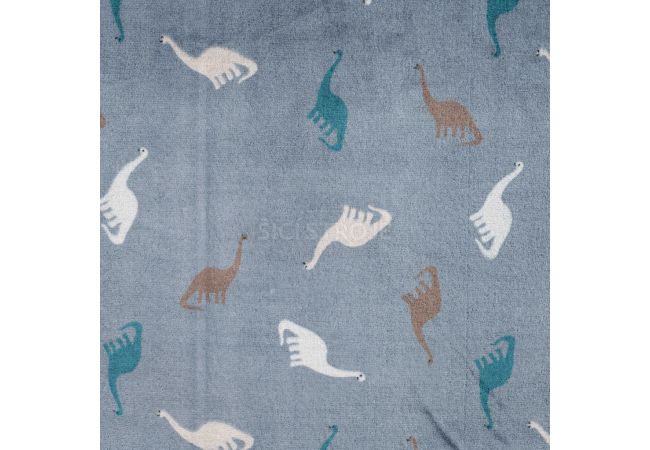 Cuddle Fleece Print + Uni - Dinos, Dusty Blue
