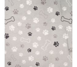 Cute Fleece Print - Paws And Bones, Silver Grey