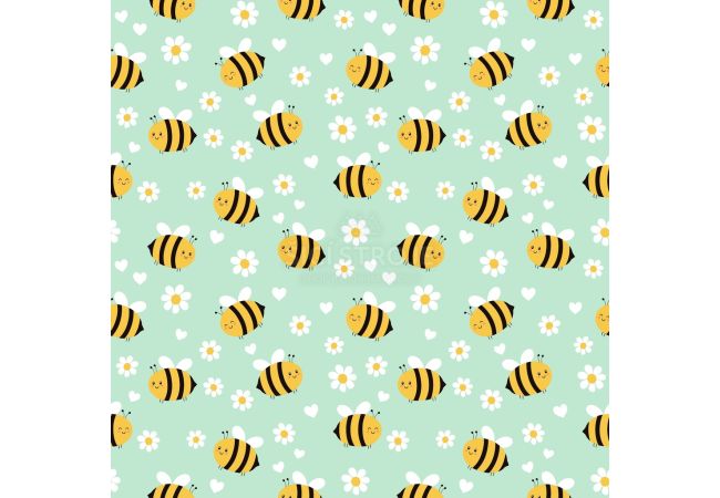 Cute Fleece Print - Bee, Dusty Mint