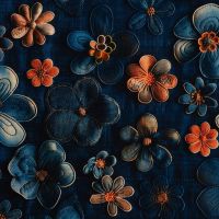 Alpenfleece Digital Print - Flowers, Denim
