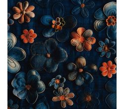 Alpenfleece Digital Print - Flowers, Denim