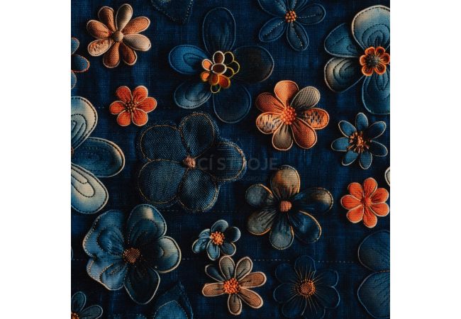 Alpenfleece Digital Print - Flowers, Denim