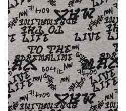 Happy Fleece Melange Print - Text, Light Grey Melange