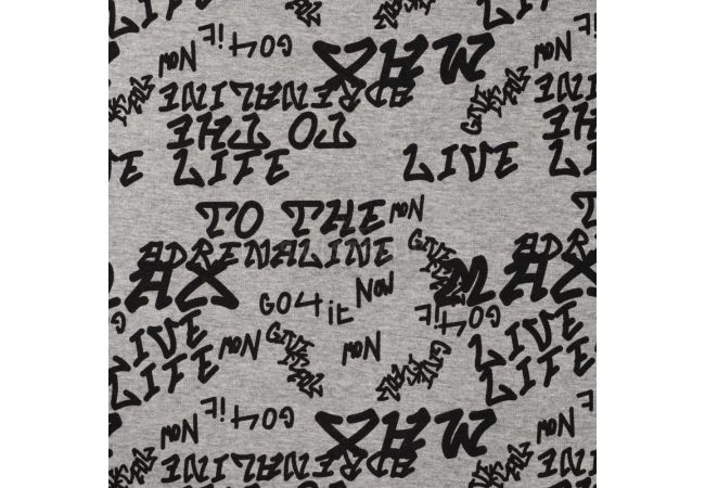 Happy Fleece Melange Print - Text, Light Grey Melange