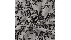 Happy Fleece Melange Print - Text, Light Grey Melange