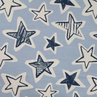 French Terry Melange Print - Stars, Dusty Blue