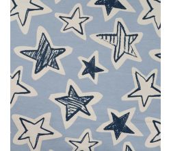 French Terry Melange Print - Stars, Dusty Blue