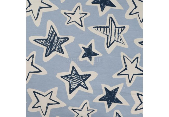 French Terry Melange Print - Stars, Dusty Blue