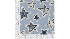 French Terry Melange Print - Stars, Dusty Blue