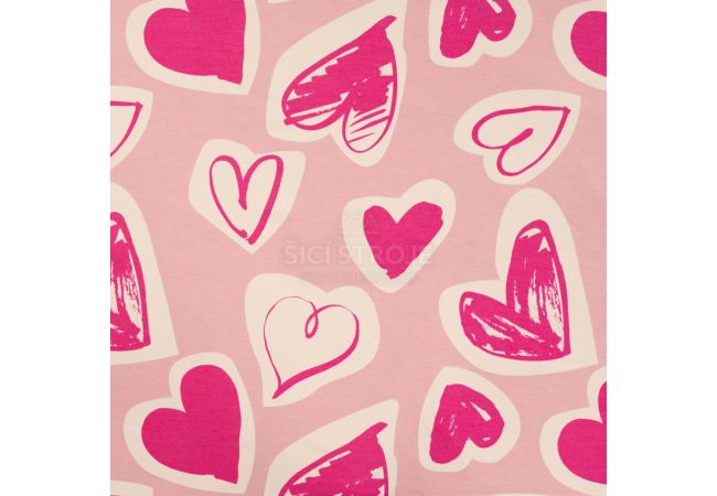French Terry Melange Print - Hearts, Poudre
