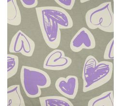 French Terry Melange Print - Hearts, Khaki