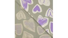 French Terry Melange Print - Hearts, Khaki