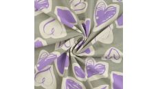 French Terry Melange Print - Hearts, Khaki