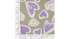 French Terry Melange Print - Hearts, Khaki