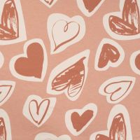 French Terry Melange Print - Hearts, Dusty Salmon
