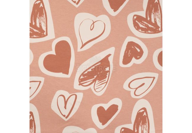 French Terry Melange Print - Hearts, Dusty Salmon