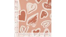 French Terry Melange Print - Hearts, Dusty Salmon