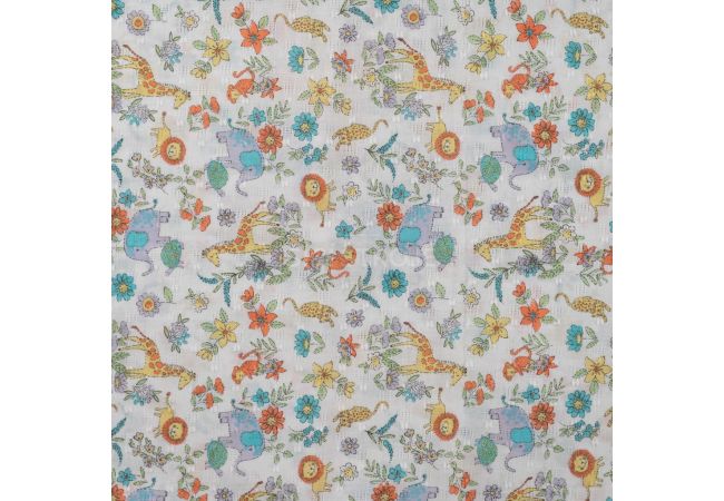 Cotton Dobby Print - Animals & Flowers, Violet
