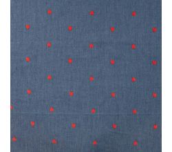 Chambray Embroidery Hearts - Hearts, Denim