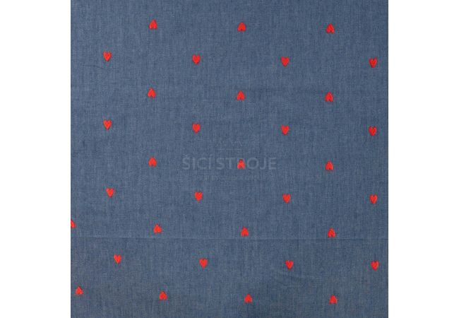 Chambray Embroidery Hearts - Hearts, Denim