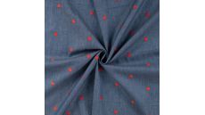 Chambray Embroidery Hearts - Hearts, Denim