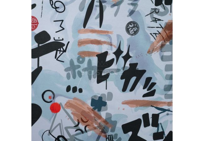 French Terry Digital Print - Manga, Silver Grey