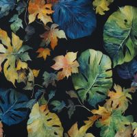French Terry Digital Print - Leaves, Black