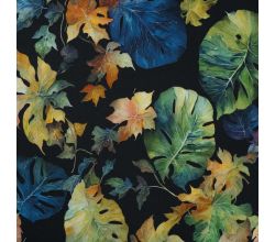 French Terry Digital Print - Leaves, Black