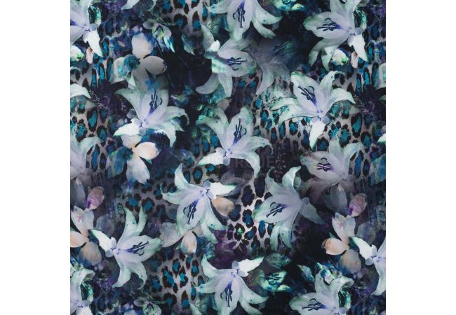 French Terry Digital Print - Lily, Petrol